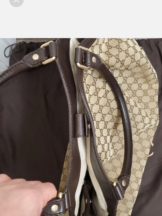 Authentic Gucci Beige GG Canvas Satchel with Brown Leather Trim - Picture 6 of 16